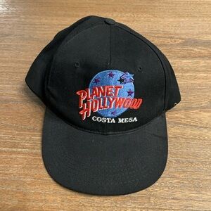 Vintage Planet Hollywood Costa Mesa California Baseball Cap Black Red Blue